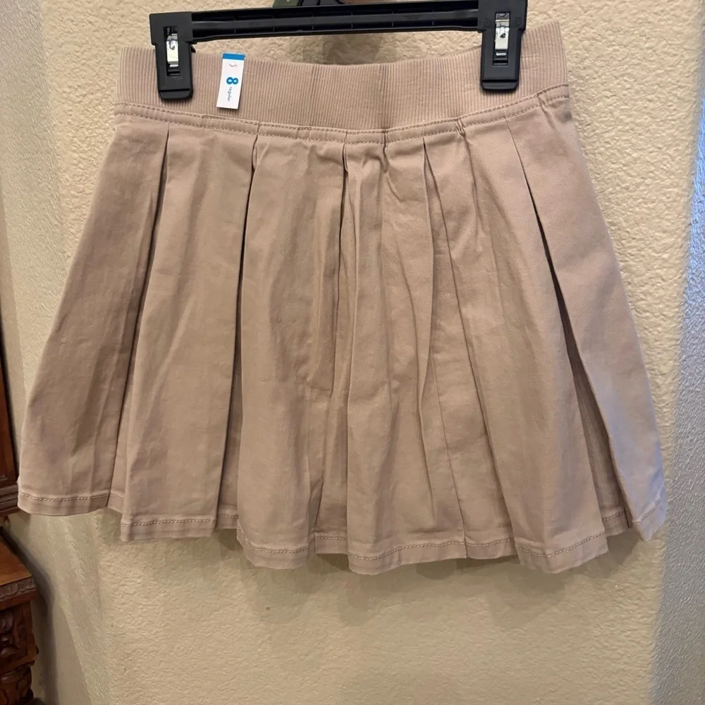 NWT~JUSTICE Girls Kids Preppy Beige Mini Pleated Skirt w/ Built-In Shorts Size 8